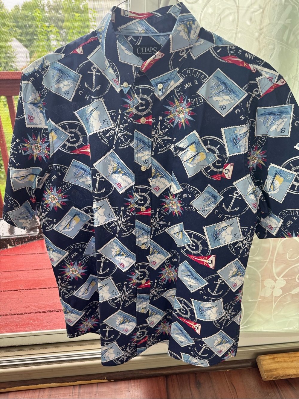 Chaps Men’s Navy Nautical Stamp Print Button-Down Shirt